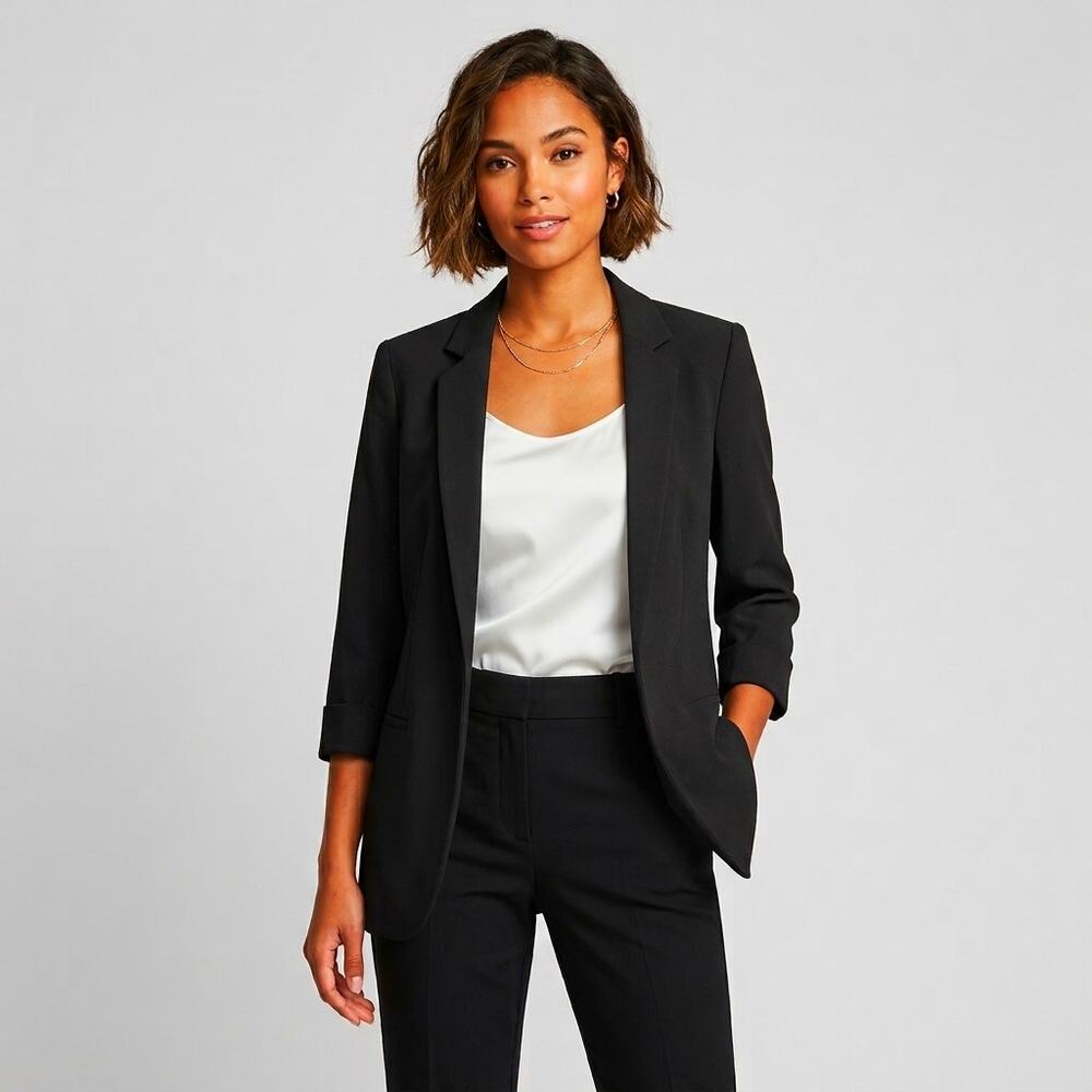 Express Open Front Blazer Tailored Suit Jacket 3/4 Sleeve Black Size Small